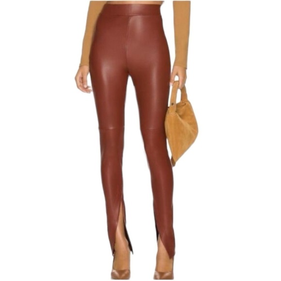 Alix NYC Carlisle Pant Vegan Faux Leather Split Hem Cinnamon Size M #1263 NWOT - Picture 1 of 8